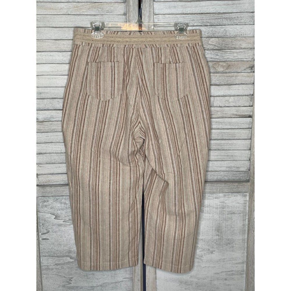 LEE Beige Pinstripe Linen Pants 10 Medium - Picture 3 of 6